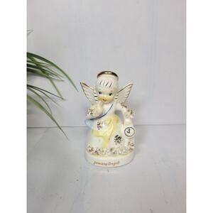 Vintage January Birthday Angel Figurine, Napco New Years Girl, Spaghetti Trim
